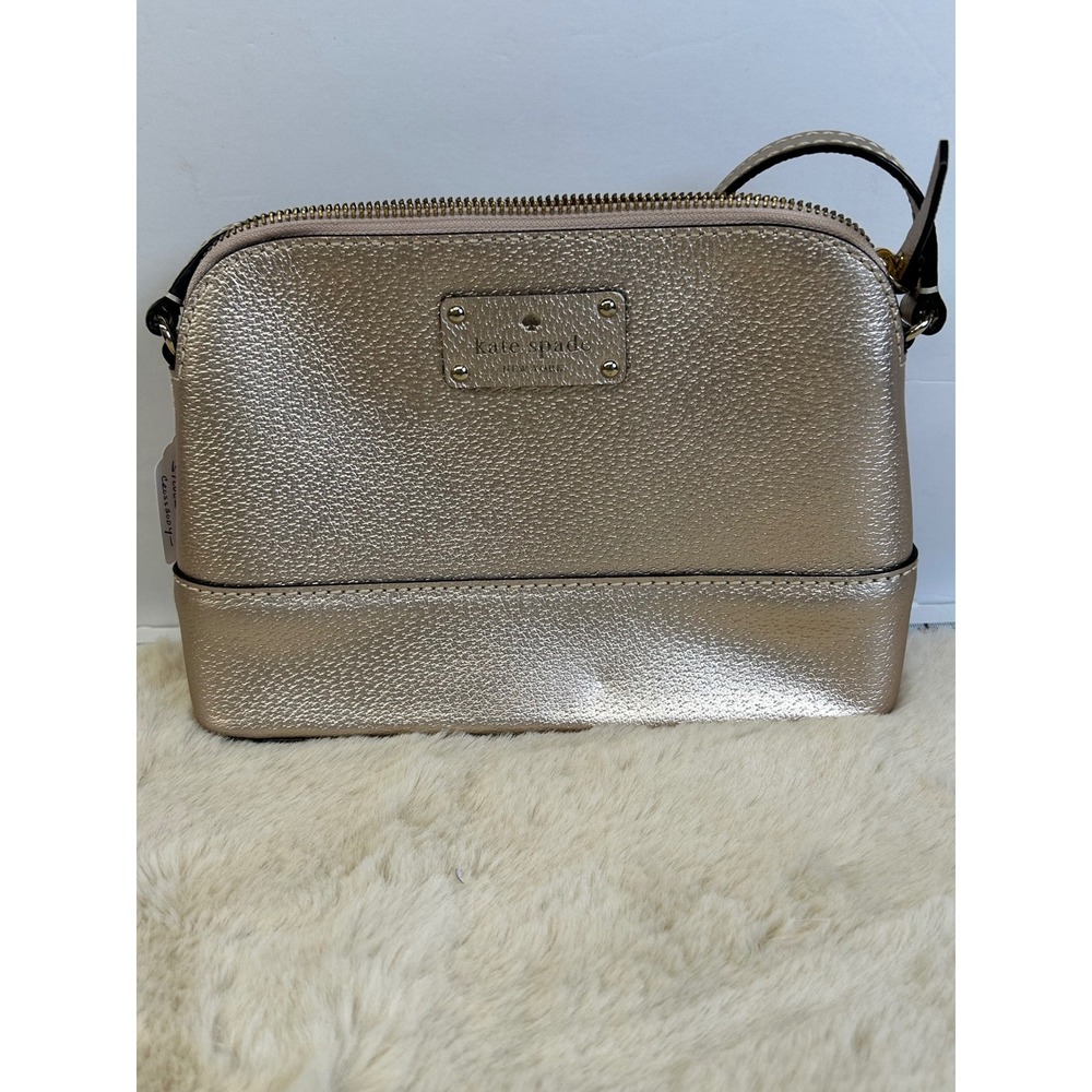 Kate Spade Metallic Champagne Gold Pebbled Leather Dome Crossbody Bag PXRU5381